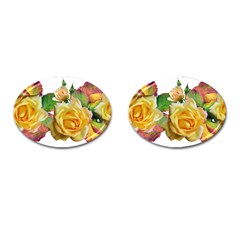 Flowers Roses Autumn Leaves Cufflinks (oval) by Pakrebo