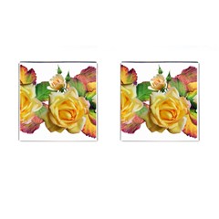 Flowers Roses Autumn Leaves Cufflinks (square) by Pakrebo