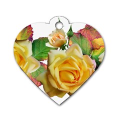 Flowers Roses Autumn Leaves Dog Tag Heart (one Side) by Pakrebo