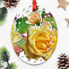 Flowers Roses Autumn Leaves Ornament (oval Filigree) by Pakrebo