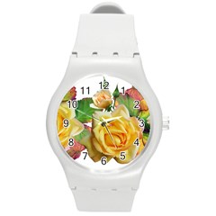 Flowers Roses Autumn Leaves Round Plastic Sport Watch (m) by Pakrebo