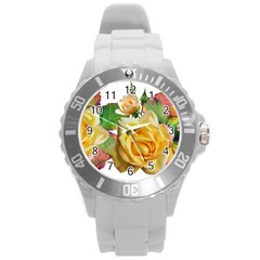 Flowers Roses Autumn Leaves Round Plastic Sport Watch (l) by Pakrebo