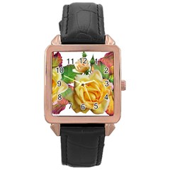 Flowers Roses Autumn Leaves Rose Gold Leather Watch  by Pakrebo