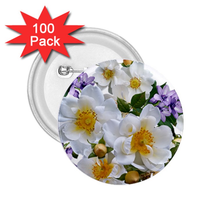 Flowers Roses White Mauve Babianas 2.25  Buttons (100 pack) 