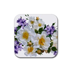 Flowers Roses White Mauve Babianas Rubber Coaster (Square) 