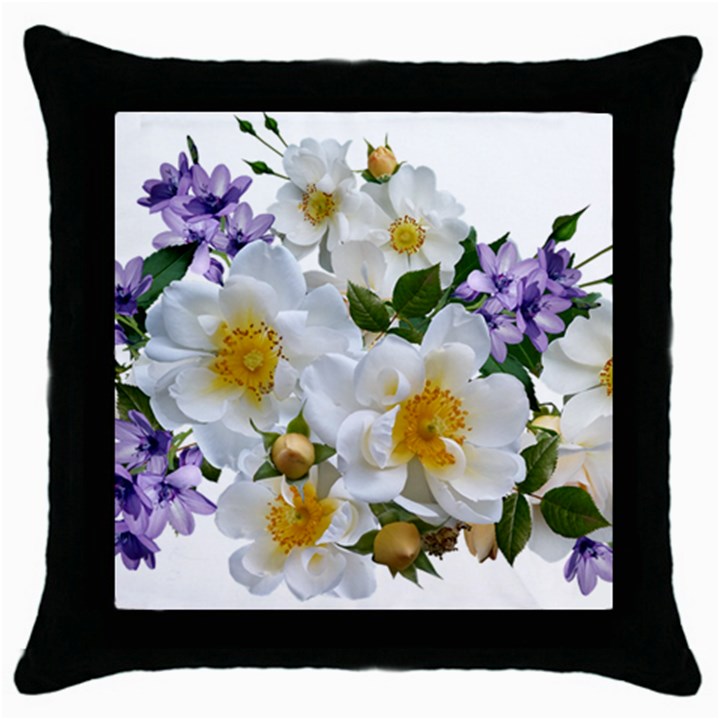 Flowers Roses White Mauve Babianas Throw Pillow Case (Black)