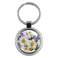 Flowers Roses White Mauve Babianas Key Chain (Round)