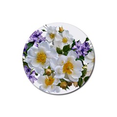 Flowers Roses White Mauve Babianas Rubber Coaster (Round) 