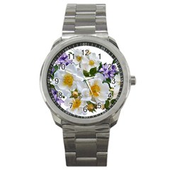 Flowers Roses White Mauve Babianas Sport Metal Watch