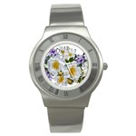 Flowers Roses White Mauve Babianas Stainless Steel Watch Front