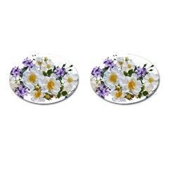 Flowers Roses White Mauve Babianas Cufflinks (Oval)