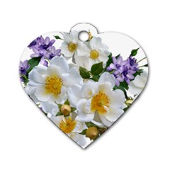 Flowers Roses White Mauve Babianas Dog Tag Heart (One Side)