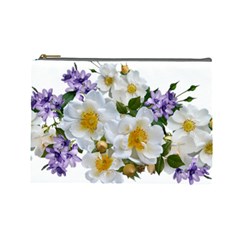 Flowers Roses White Mauve Babianas Cosmetic Bag (Large)