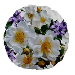 Flowers Roses White Mauve Babianas Large 18  Premium Round Cushions