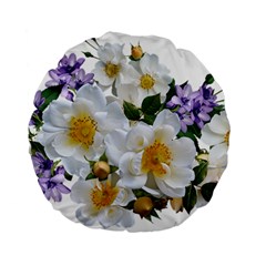 Flowers Roses White Mauve Babianas Standard 15  Premium Flano Round Cushions