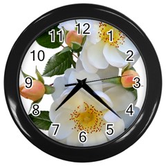 Roses Stamens Pollen Buds White Wall Clock (black) by Pakrebo