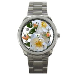 Roses Stamens Pollen Buds White Sport Metal Watch by Pakrebo