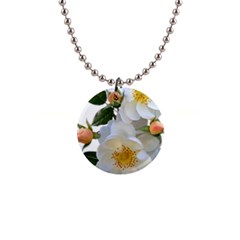 Roses Stamens Pollen Buds White 1  Button Necklace by Pakrebo