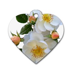 Roses Stamens Pollen Buds White Dog Tag Heart (one Side) by Pakrebo