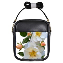 Roses Stamens Pollen Buds White Girls Sling Bag by Pakrebo