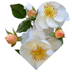 Roses Stamens Pollen Buds White Wooden Puzzle Heart by Pakrebo