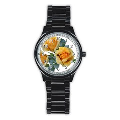 Roses Yellow Flowers Fragrant Stainless Steel Round Watch