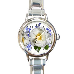 Flowers Camellia Bluebells Fragrant Round Italian Charm Watch by Pakrebo