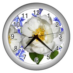 Flowers Camellia Bluebells Fragrant Wall Clock (silver) by Pakrebo