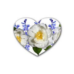 Flowers Camellia Bluebells Fragrant Rubber Coaster (heart)  by Pakrebo