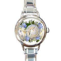 Roses Flowers Plumbago Arrangement Round Italian Charm Watch by Pakrebo