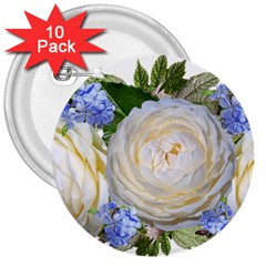 Roses Flowers Plumbago Arrangement 3  Buttons (10 Pack)  by Pakrebo