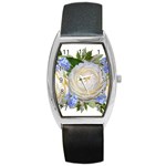 Roses Flowers Plumbago Arrangement Barrel Style Metal Watch Front