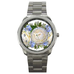 Roses Flowers Plumbago Arrangement Sport Metal Watch by Pakrebo