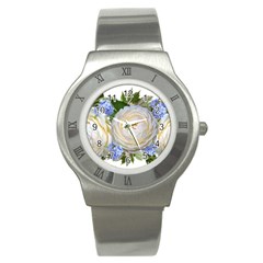 Roses Flowers Plumbago Arrangement Stainless Steel Watch by Pakrebo