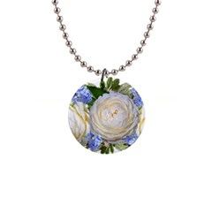 Roses Flowers Plumbago Arrangement 1  Button Necklace by Pakrebo