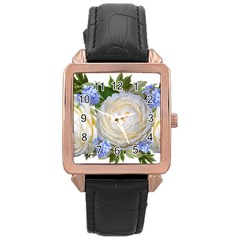 Roses Flowers Plumbago Arrangement Rose Gold Leather Watch  by Pakrebo