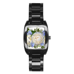 Roses Flowers Plumbago Arrangement Stainless Steel Barrel Watch by Pakrebo