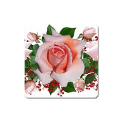 Roses Flowers Berries Arrangement Square Magnet by Pakrebo