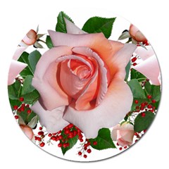 Roses Flowers Berries Arrangement Magnet 5  (round) by Pakrebo