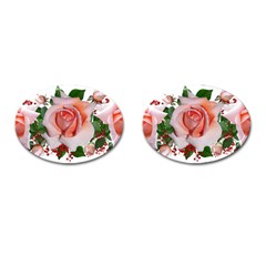 Roses Flowers Berries Arrangement Cufflinks (oval) by Pakrebo