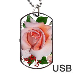 Roses Flowers Berries Arrangement Dog Tag Usb Flash (one Side) by Pakrebo