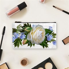 Rose White Flower Plumbago Cosmetic Bag (small) by Pakrebo