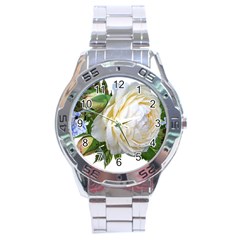 Rose White Flower Plumbago Stainless Steel Analogue Watch by Pakrebo