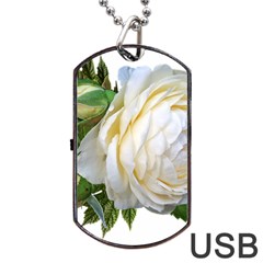 Rose White Flower Plumbago Dog Tag Usb Flash (two Sides) by Pakrebo