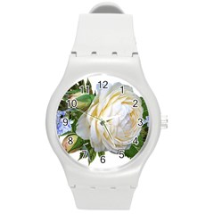 Rose White Flower Plumbago Round Plastic Sport Watch (m) by Pakrebo