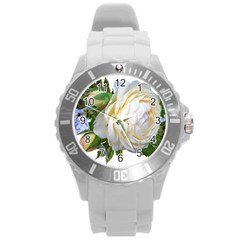 Rose White Flower Plumbago Round Plastic Sport Watch (l) by Pakrebo