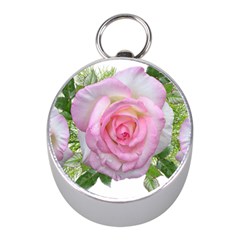 Roses Pink Flowers Perfume Leaves Mini Silver Compasses by Pakrebo