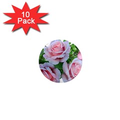 Roses Pink Flowers Leaves 1  Mini Magnet (10 Pack)  by Pakrebo