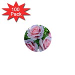 Roses Pink Flowers Leaves 1  Mini Buttons (100 pack)  Front