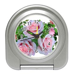 Roses Pink Flowers Leaves Travel Alarm Clock